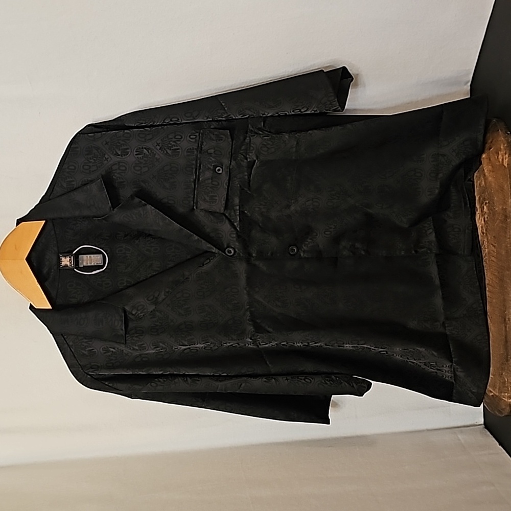 Savage X Fenty Men's Black Short-Sleeve Satin Button-Up Shirt
